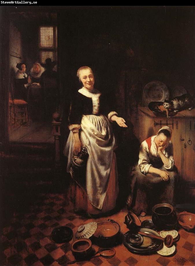 MAES, Nicolaes Interior with a Sleeping Maid and Her Mistress